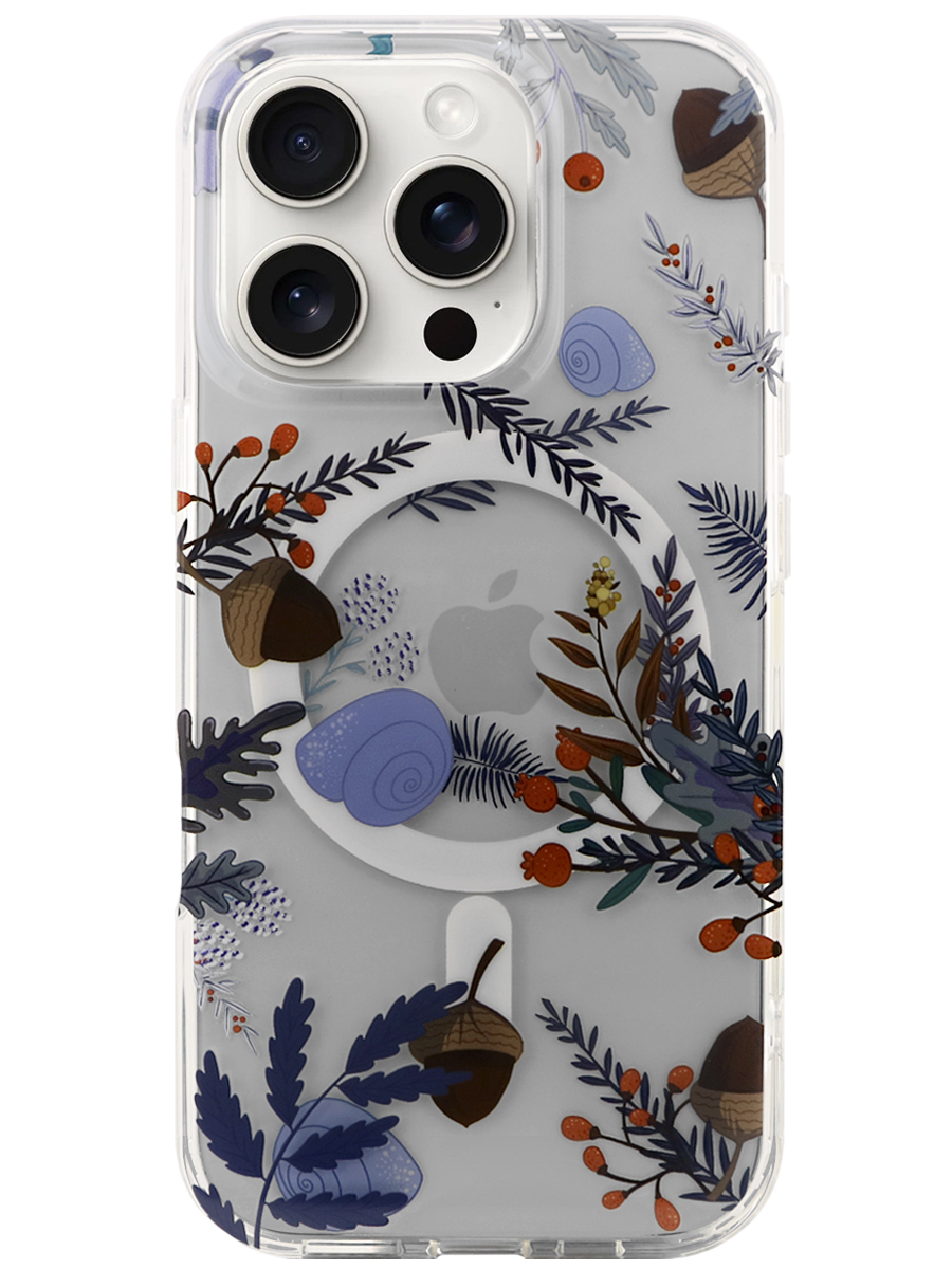 Чехол для iPhone 16 Pro Цветочный MagSafe пластик+силикон