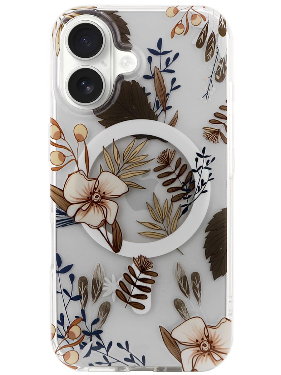Чехол для iPhone 16 Plus Цветочный MagSafe пластик+силикон