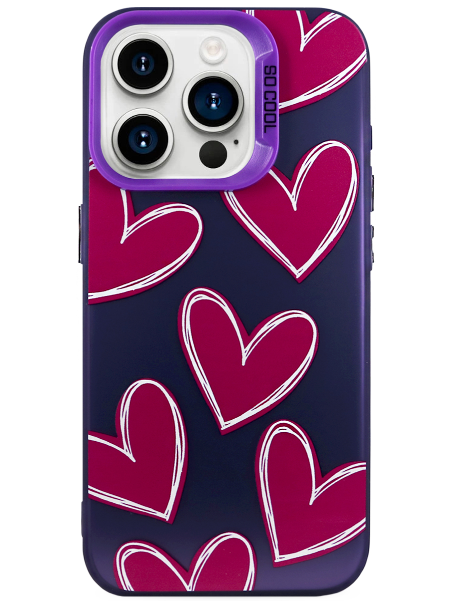 Чехол для iPhone 15 Pro Крутые сердца пластик+силикон