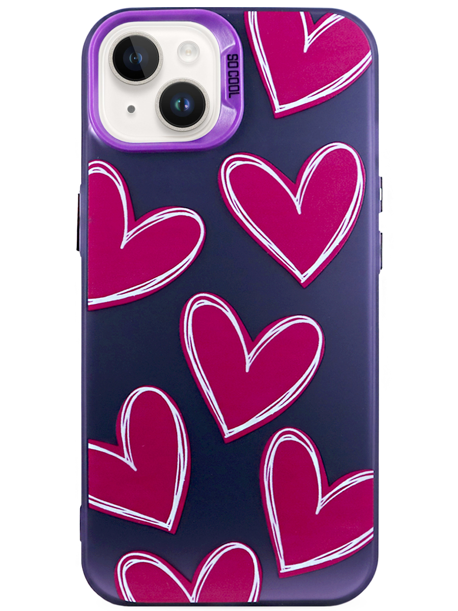 Чехол для iPhone 14 Крутые сердца пластик+силикон