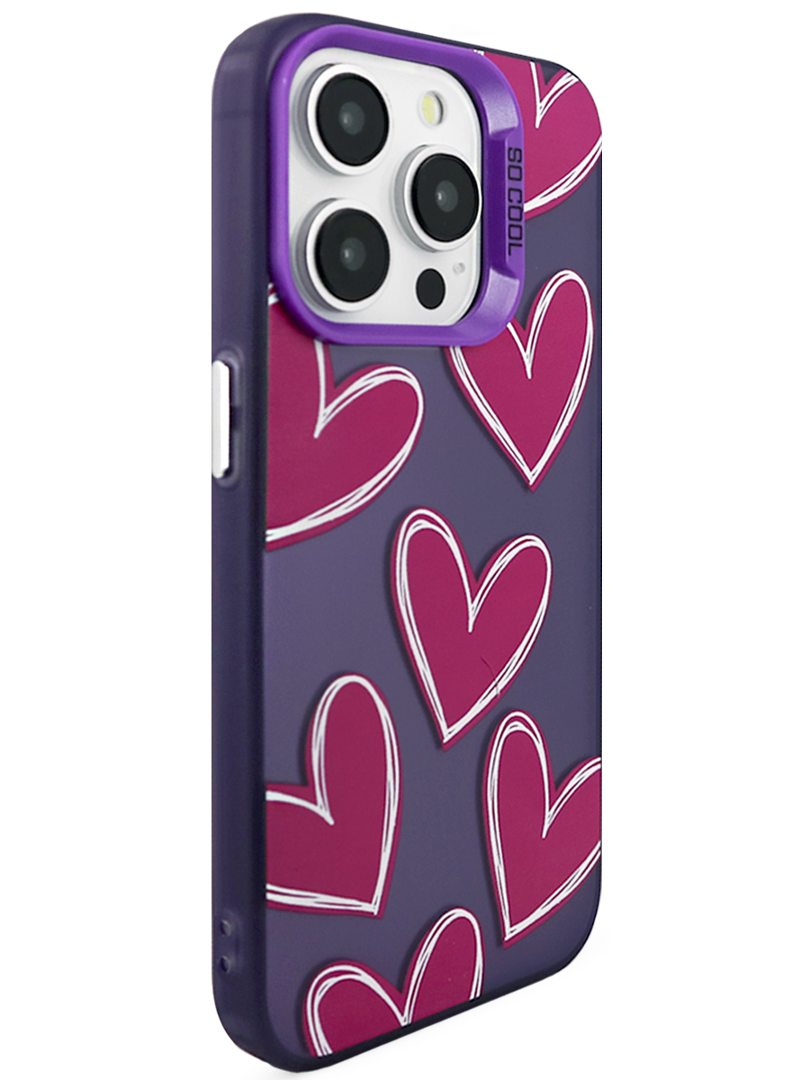Чехол для iPhone 15 Pro Крутые сердца пластик+силикон