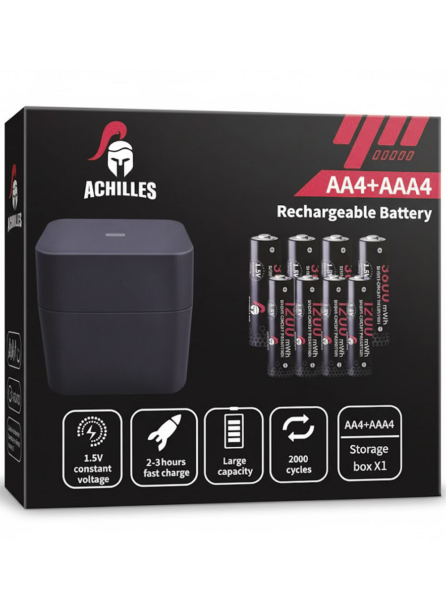 Комплект аккумуляторов AA-4шт.+AAA-4шт. с зарядным боксом Achilles