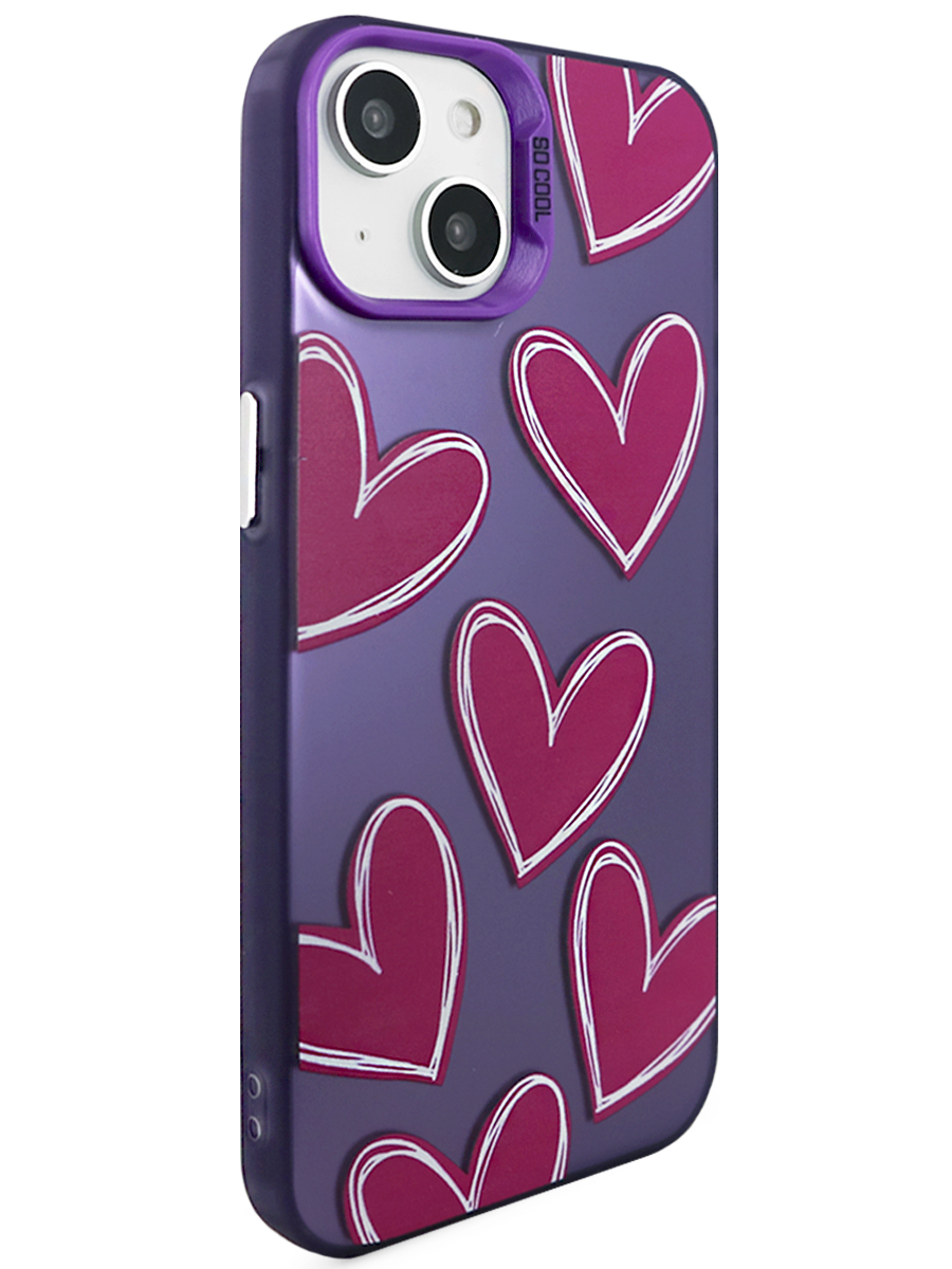 Чехол для iPhone 14 Крутые сердца пластик+силикон