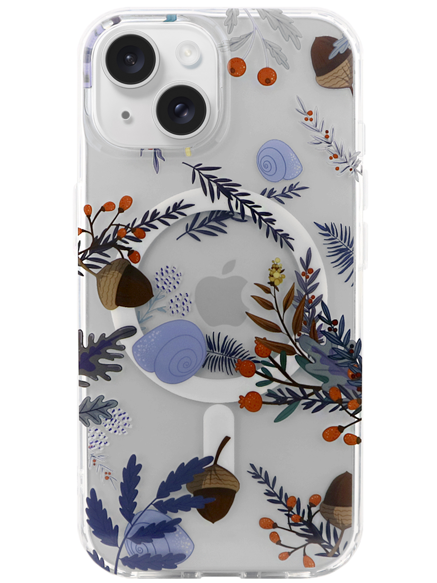 Чехол для iPhone 15 Цветочный MagSafe пластик+силикон