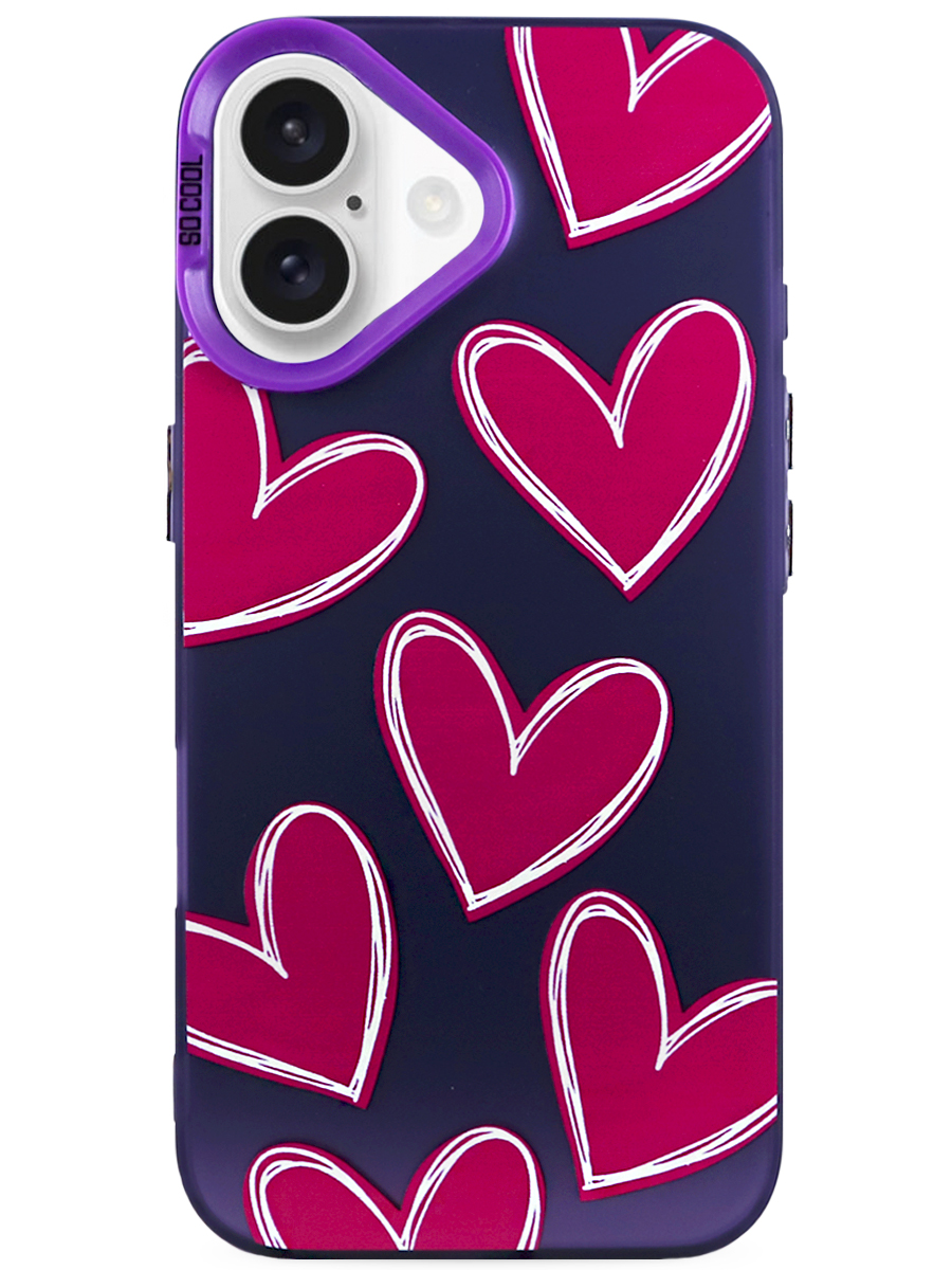 Чехол для iPhone 16 Plus Крутые сердца пластик+силикон