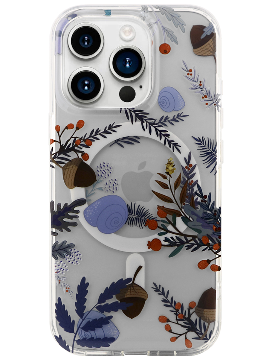 Чехол для iPhone 15 Pro Цветочный MagSafe пластик+силикон