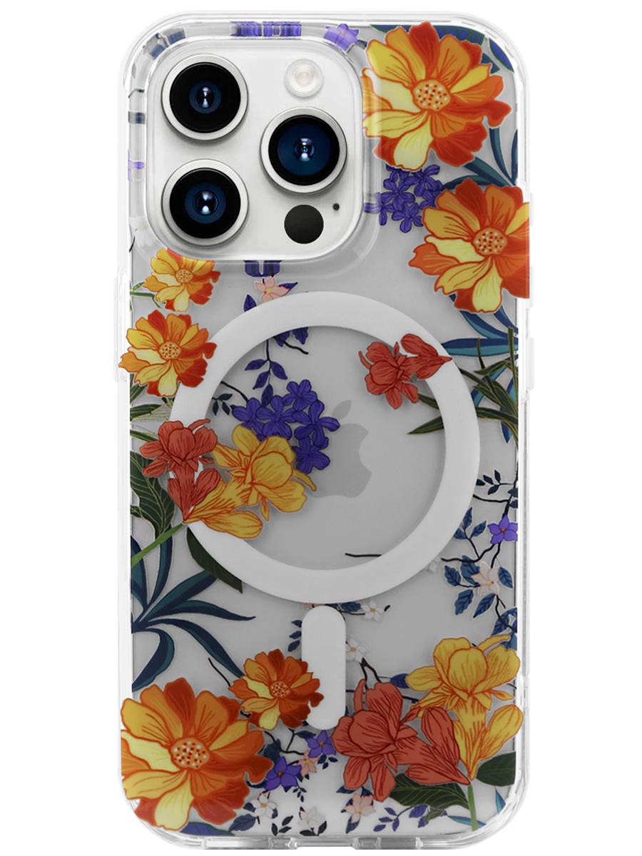 Чехол для iPhone 15 Pro Цветочный MagSafe пластик+силикон