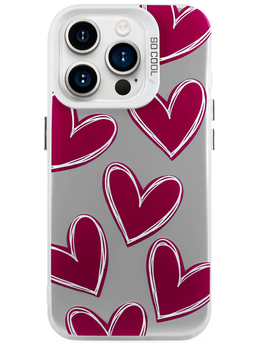 Чехол для iPhone 15 Pro Крутые сердца пластик+силикон