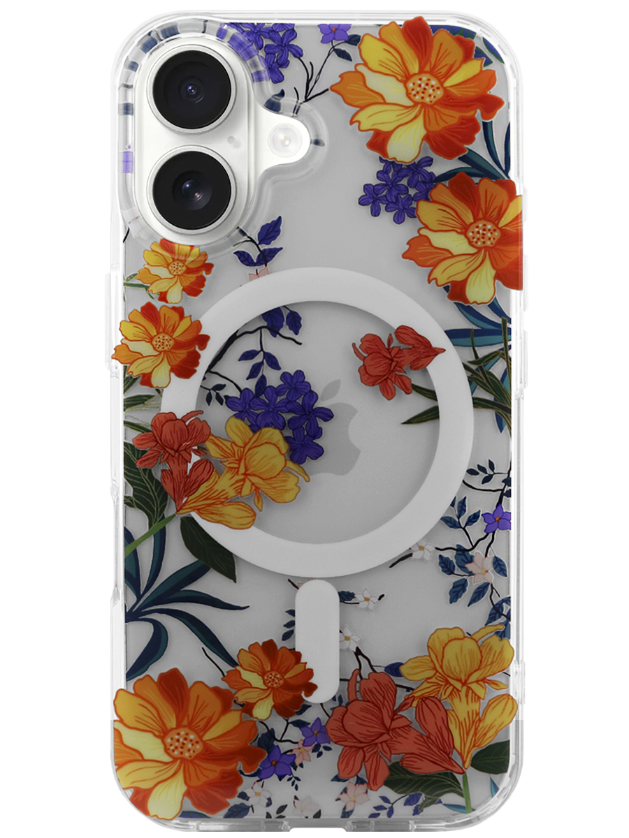 Чехол для iPhone 16 Plus Цветочный MagSafe пластик+силикон